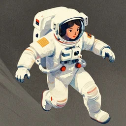 ( ( strong dither ) ), editorial illustration of a young astronaut girl, colorful modern, senor salme, ( ( charlie davis illustration ) ), strong texture, dynamic composition, detailed, matte print, dynamic perspective, muted color, lomography, muted colors, risograph