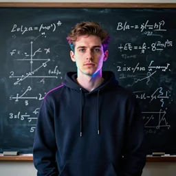 mathematical equations in hoodie, chalkboard, portrait, vaporwave, synthwave, neon, vector graphics, cinematic, volumetric lighting, f 8 aperture, cinematic eastman 5 3 8 4 film, photorealistic