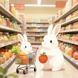 rabbits shopping at the supermarket, digital art
