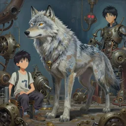 surreal gouache painting, by yoshitaka amano, by ruan jia, by Conrad roset, by good smile company, detailed anime 3d render of guara wolf,  portrait, cgsociety, artstation, rococo mechanical, dieselpunk atmosphere