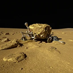 shiny gold powder dusted rocky landscape, mars curiosity image gallery, studio lighting, starry sky, 4 k