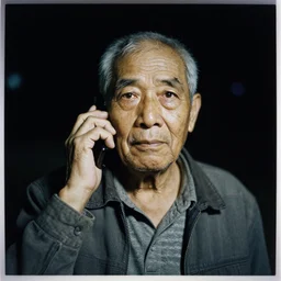 phone photo portrait at night of an old man