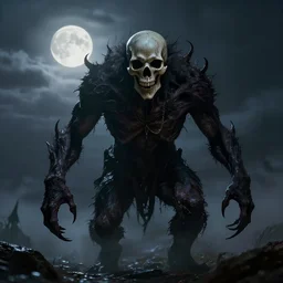 a wendigo, by ismail inceoglu, eerie monster, skull head, gaunt and monstrous, evil, illuminated by the moonlight