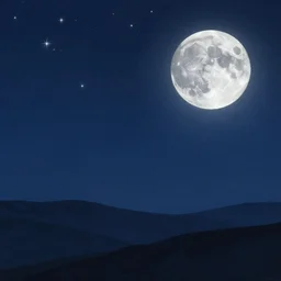 a beautiful landscape at night, big moon on the right, stars in the sky, matte painting, dark blue tones, concept art, 4 k