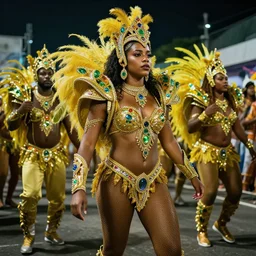 Character design of Brazil Carnival costumes, normal people with costumes, cinematic lighting, dramatic atmosphere, by Craig Mullins, 4k resolution, trending on artstation
