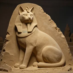a detailed sand sculpture of a godly egyptian cat, unreal engine 5, painted by gaston bussiere, hyper realism, artistic, dramatic lighting