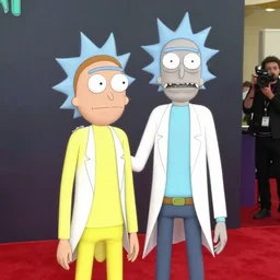 candid photograph of rick and morty in real life, photo shoot red carpet