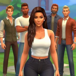 kim kardashian in the sims 4 by syd mead, frank frazetta, ken kelly, simon bisley, richard corben, william - adolphe bouguereau