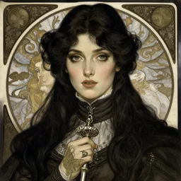 beautiful portrait of yennefer of vengerberg by alphonse mucha, neo - noir, very detailed, masterful