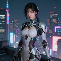 portrait futuristic Samurai Girl, in future cyberpunk tokyo rooftop , ssci-fi, fantasy, intricate, very very beautiful, elegant, human anatomy, neon light, highly detailed, digital painting, artstation, concept art, smooth, sharp focus, illustration, art by tian zi and WLOP and alphonse mucha