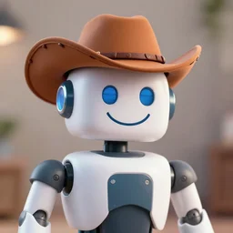 robot with a smiley face and a cowboy hat