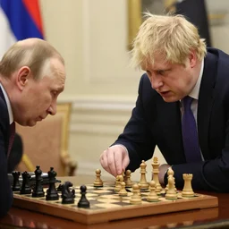 Boris Johnson and putin playing a game of chess