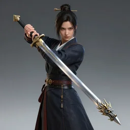 a woman holding a sword, the tip of the sword slowly transforms into a dragon head, trending on artstation, highly detailed, 4 k