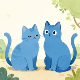 a storybook illustration of a pair of blue cats