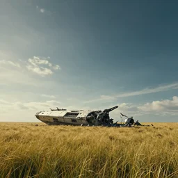 neil blomkamp film landscape, hyper realistic, cinematic, perfect composition, golden ratio, extreamly detailed, detailed grass, detailed crash space ship, extreamly detailed sky, physical correct lgiht and shadow