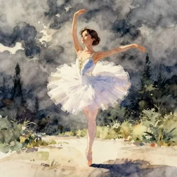 anime rooney mara ballerina, intricate watercolor painting by tim doyle, trending on pixiv