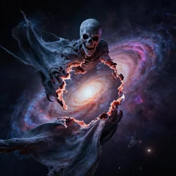 cosmic entity tearing a fabric of reality, galaxy, horror, 3d