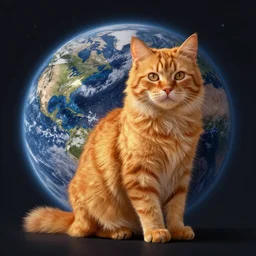 A fuzzy orange cat sitting on planet earth, atmospheric lighting, painted, intricate, volumetric lighting, beautiful, rich deep colours masterpiece, golden hour, sharp focus, ultra detailed, by Leesha Hannigan, Ross Tran, Thierry Doizon, Kai Carpenter, Ignacio Fernández Ríos