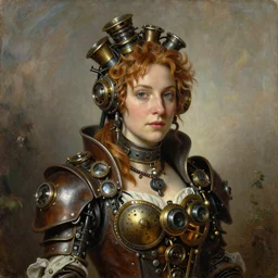 a portrait painting of a fantasy steampunk lady, highly detailed, art by tristan eaton and artgerm and william - adolphe bouguereau