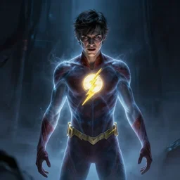 terrifying ezra miller as flash at dawne, ethereal fantasy art by greg rutkowski