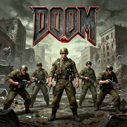 the doom video game, in the style of soviet realism