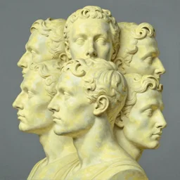 elaborate pastel yellow, cloisonne by jean restout the younger. a photograph of a human head seen from multiple perspectives at once, as if it is being turned inside out. every angle & curve of the head is explored & emphasized, creating an optical illusion.
