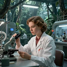 medium format photo of a gorgeous soviet girl scientist face making research at futuristic soviet scientific lab in amazonian jungle tree tops communist agitprop by ross tran, thierry doizon, craig mullins, ilya kuvshinov, artgerm, edward hopper, dan mumford, wlop, rutkovsky, carl spitzweg, moebius, unreal engine 5, lumen, nanite