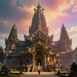 A fantastic huge temple with insane details with vibrant haze, denis villeneuve, Cinematic Lighting, Movie Screenshot