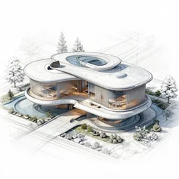 futuristic villa drawing, blueprints