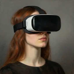 woman wearing vr - glasses painted by hieronymus bosch, digital art.