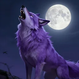 a purple werewolf howling into a full moon, in the style of ayami kojima, realistic digital painting, very detailed