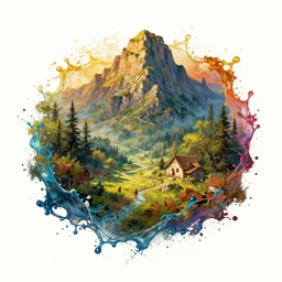 landscape rivendell splash art graphic design color splash high contrasting art, fantasy, highly detailed, art by greg rutkowski