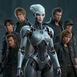 a fancy portrait of a half robot half alien women by Greg Rutkowski, Sung Choi, Mitchell Mohrhauser, Maciej Kuciara, Johnson Ting, Maxim Verehin, Peter Konig, final fantasy , 8k photorealistic, cinematic lighting, HD, high details, atmospheric , trending on artstation