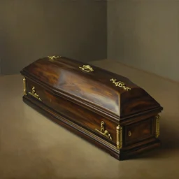 coffin in an empty space, surreal painting, detailed