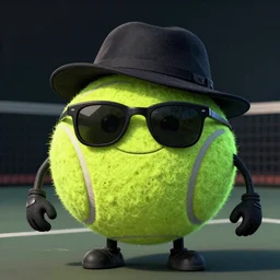 a tennis ball monster, tennis ball, dark, chalky, wearing sunglasses and hat, digital art, fantasy, magic, trending on artstation, ultra detailed, professional illustration by Basil Gogos