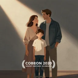 illustlation, photo of a mother and father and son.
