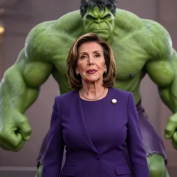 Nancy Pelosi cast as the Hulk, still from marvel movie, hyperrealistic, 8k, Octane Render,