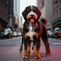 a bernedoodle in armor studio lighting trending in downtown san francisco