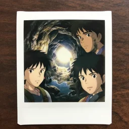 overhead view polaroid film still portrait of a 1 9 5 0's adventurer woman, finely detailed features, closeup at the faces, perfect art, in a ancient cave, water, sun, gapmoe yandere grimdark, trending on pixiv fanbox, painted by greg rutkowski makoto shinkai takashi takeuchi studio ghibli, akihiko yoshida,