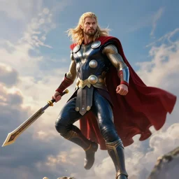 thor coming from the sky, hyper detailed, 8 k, beautiful composition, ultra realistic, cinematic lighting, painterly