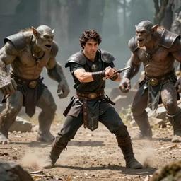 justin trudeau in a fighting pit with orcs, fantasy, HD,