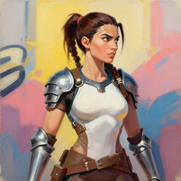 greg manchess portrait painting of fully armored lara croft as overwatch character, medium shot, asymmetrical, profile picture, organic painting, sunny day, matte painting, bold shapes, hard edges, street art, trending on artstation, by huang guangjian and gil elvgren and sachin teng