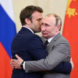 emmanuel macron and vladimir putin hugging each other