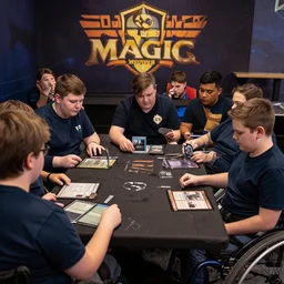 a group of disabled boys play magic the gathering