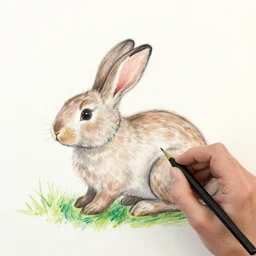 a drawing of a rabbit made by 1 0 0 years old person