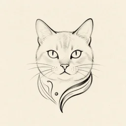 tattoo sketch of a cat with one eye, a draft, organic ornament, minimalism, line art, vector