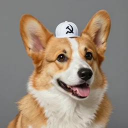 a realistic portrait of the soviet space dog, artwork by gaston bussiere, craig mullins, trending on artstation, corgi small hat