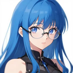 attractive long blue - haired girl with bangs gothic magical girl anime character with glasses screenshot anime, shame focus, intricate, illustration, cell shaded, digital painting, highly detailed, concept art, matte, art by ilya kuvshinov and kyoto animation and wlop, anime character by league of legends, riot lol, and greg rutkowski, studio quality, masterpiece