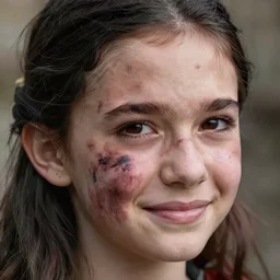 sixteen year old, pretty medieval girl with a large, ugly dark stain covering half her face, unhappy expression, photography, close up, shallow depth of field, highly detailed, dark hair, realistic