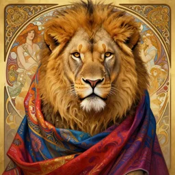 majestic lioness queen as a beautiful woman draped with a vivid cloth. d & d, portrait, highly detailed, digital painting, trending on artstation, intricate details, energetic mood, golden ratio composition, concept art, sharp focus, illustration, art by artgerm and greg rutkowski and alphonse mucha and magali villeneuve, 8 k, 4 k,